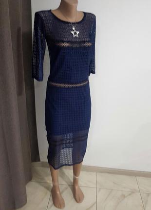Коктельное  платье темно-синее гипюровое с кружевом5 фото
