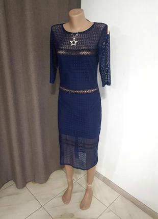Коктельное  платье темно-синее гипюровое с кружевом8 фото