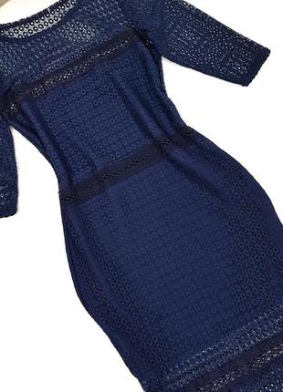 Коктельное  платье темно-синее гипюровое с кружевом4 фото