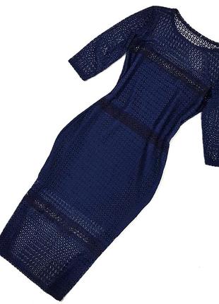 Коктельное  платье темно-синее гипюровое с кружевом3 фото