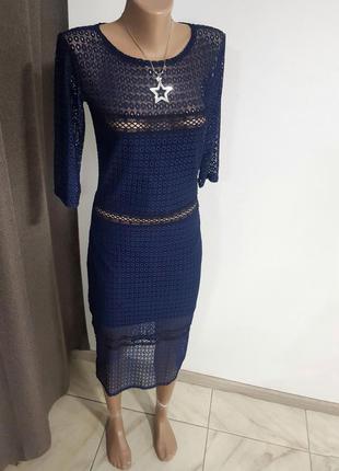 Коктельное  платье темно-синее гипюровое с кружевом7 фото