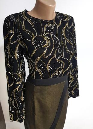 Нарядное женское платье черное с золотистым6 фото