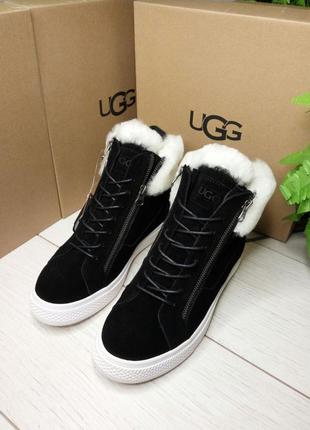 Ugg australia угги женские ботинки черные со скрытой подошвой (каблуком)3 фото
