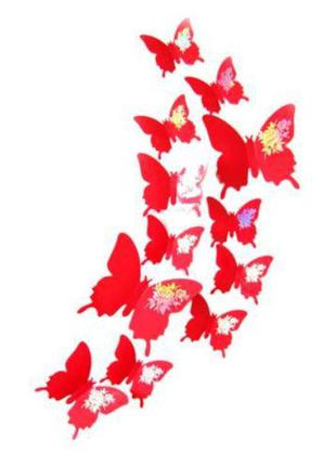Червоні метелики декоративні - 12шт.1 фото
