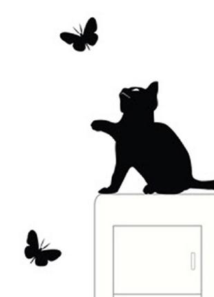 Вінілова Наклейка "кіт з метеликами" - 15*11см3 фото