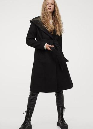 Пальто з капюшоном з сумішевої вовни h&m 💞