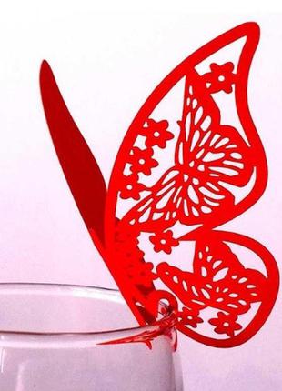 Посадочные карточки красные на бокалы "бабочки" - в наборе 10 бабочек размером 9,5*8см, картон2 фото