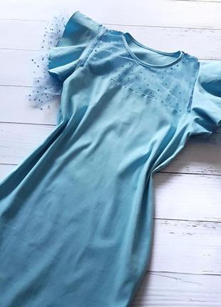 Літній блакитне плаття з красивими рукавами4 фото