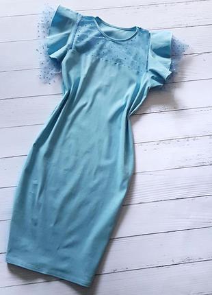 Літній блакитне плаття з красивими рукавами2 фото
