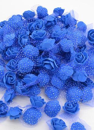 Набір синіх квіточок з фатином - у наборі 48-50шт., розмір одного цветака 3см, піна1 фото