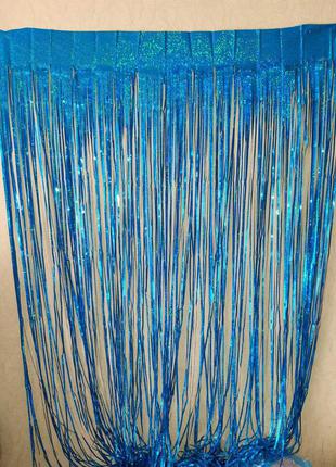 Дощик штора для фотозоны блакитна з супер голограмою - висота 3 метри, ширина 1 метр2 фото