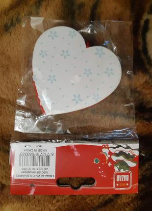 Деревянные игрушки на елку сердечка 2 штуки 70 на 75 мм красно-белый