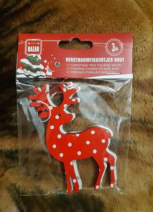 Набір дерев'яних іграшок на ялинку "олені" - у наборі 2шт., розмір 5,7*10см, дерево