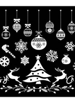 Новорічні силіконові наклейки на вікна "новорічні олені і кулі" - (картина з 2-х аркушів розміром 53*37см)