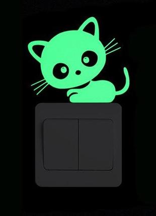 Фосфорна наклейка "кіт", чорний, розмір 10*10см (вбирає світло і світиться в темряві)