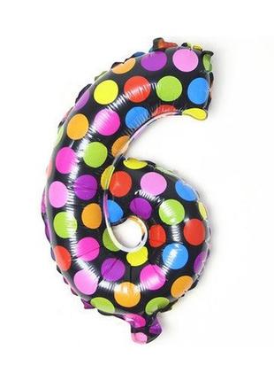 Шарик цифра 6 в горошек 16 дюймов разноцветный