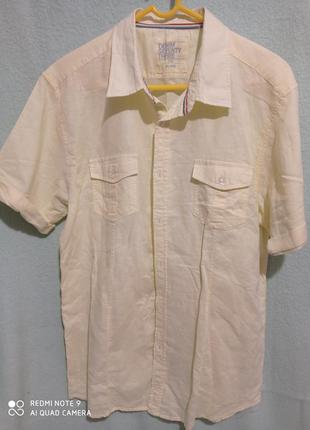 Т21. льняная лимонная мужская рубашка с короткими рукавами лён лен льяна хлопок хлопковая