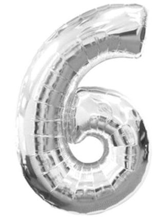 Шарик цифра 6 фольгированная 32 дюйма серебристый