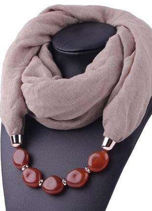 Женский шарф цвета хаки с ожерельем - длина шарфа 150см, ширина 60см, смешанный хлопок