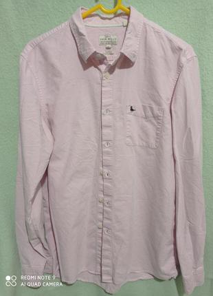 Т21. хлопковая розовая в белую полоску мужская рубашка с длинными рукавами jack wills хлопок