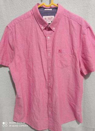Х5. хлопковая розовая рубашка с короткими рукавами penguin хлопок 💯1 фото