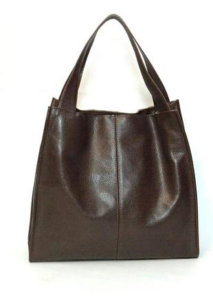 Женская наплечная кожаная сумка-шоппер коричневая