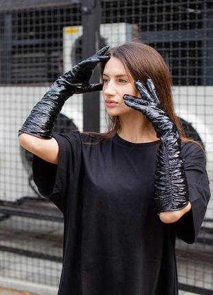 Шкіряні рукавички довгі without leather black2 фото