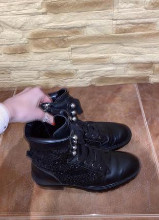 Ботинки из натуральной кожи с твидовыми вставками zara3 фото
