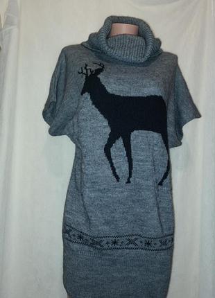 Красивая стильная туника - платье с принтом оленя