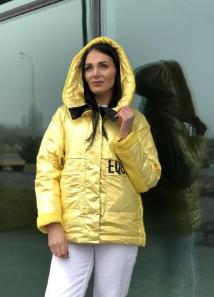 Зимняя женская куртка желтая оверсайз1 фото