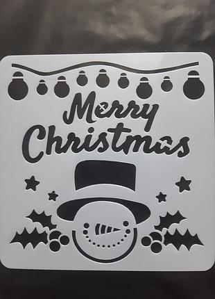 Новорічний трафарет на вікно merry christmas 15 на 15 см сірий