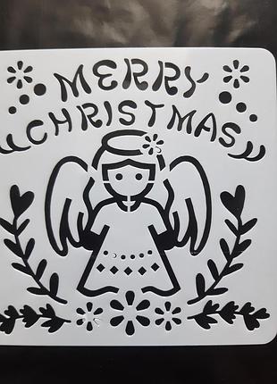 Трафарет ангел новорічний - розмір трафарету 15*15см, пластик м'який