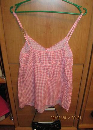 Блуза блузка майка кофта топ в клетку нежно розовая летняя 14 м 46 фирма f&f как новая и как пушинка