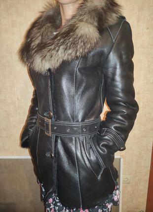 Натуральна жіноча дублянка з натуральним хутром м'яка шкіра4 фото