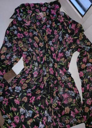 Полупрозрачная блуза  в цветочном принте с рукавами