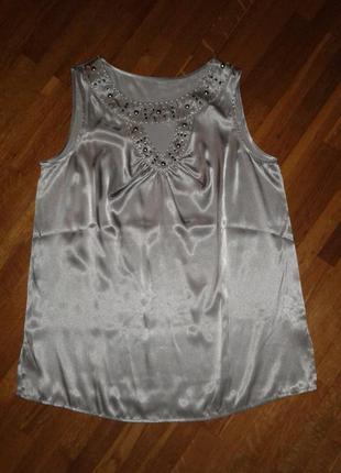 Новая серебристая блуза с вышивкой бусинками 40 р.