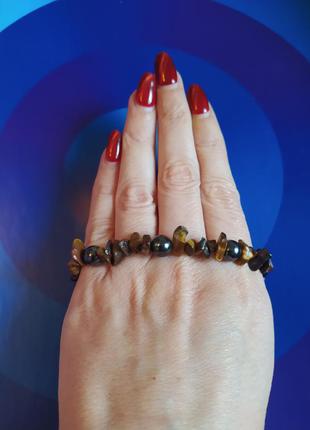 Браслет тигрове око і магнітний гематит на гумці