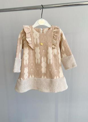 Тёплое платье на девочку 6-9, 9-12м