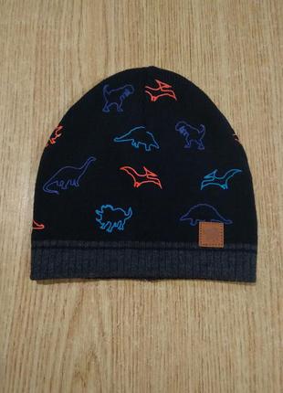 Стильная шапочка с динозаврами демисезонная фирменная шапка