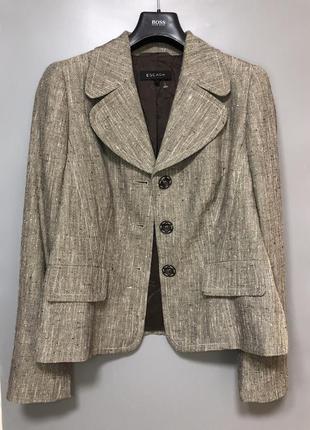 Escada шерстяной шёлковый жакет пиджак пальто букле классический бежевый серый твид2 фото