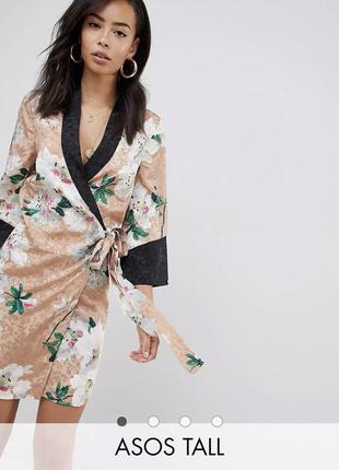 Платье мини с запахом в стиле кимоно и цветочным принтом asos4 фото