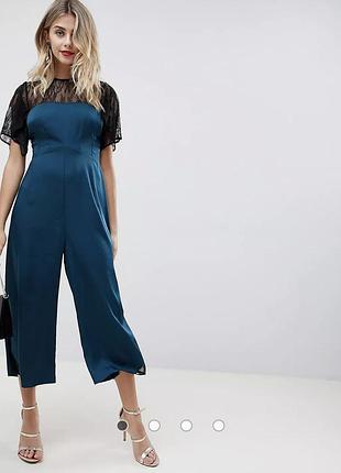 Атласный комбинезон с кружевом asos