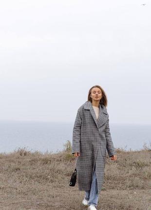 Демісезонне пальто,осіннє пальто,вовняне пальто,пальто в клітку