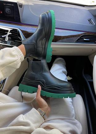 ❄️женские зимние ботинки челси❄️bottega veneta black green mini premium, жіночі зимні ботинки