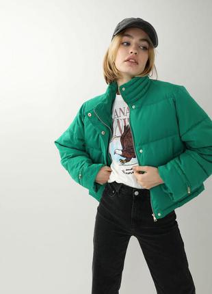 Зелёная дутая куртка2 фото