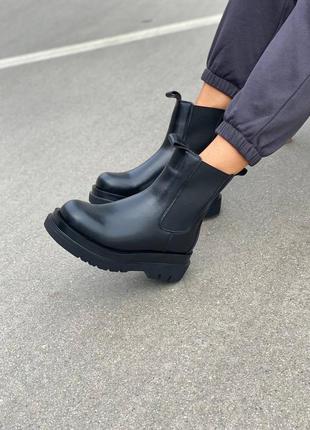 Жіночі ботинки весна-осінь bottega veneta, ботинки женские чёрные демисезонные