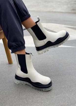 Bottega veneta white, женские белые ботинки весна-осень, ботинки жіночі