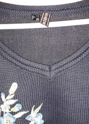 Супер свитер тёмно-синего цвета с вышивкой4 фото