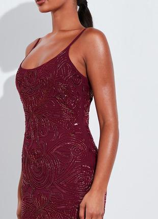 Шикарное вечернее платье винного цвета с бахромой пайетках пайетками кистями вышитое  бисером  премиум бренда4 фото