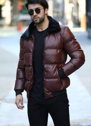 Пуховик куртка чоловіча базова тепла бордова туреччина / пуховік курточка чоловіча бордова турречина2 фото